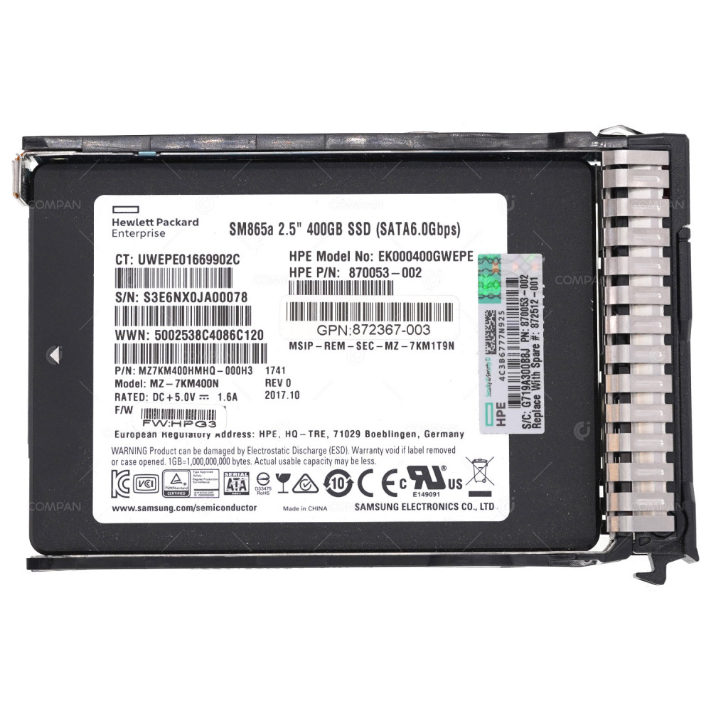 872512-001  HP SSD 400GB SATA 6G 2.5" SFF FOR PROLIANT G10